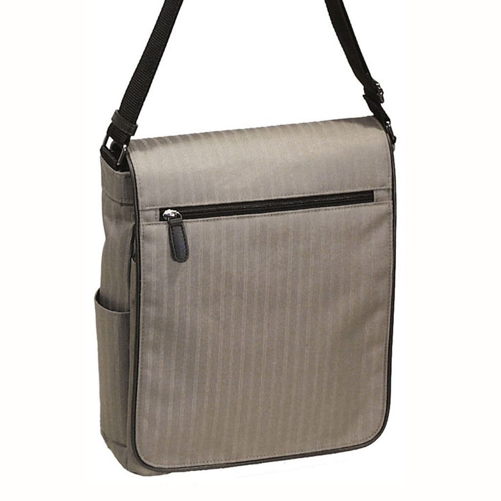 【夏限定】海外製／タテ型／A4対応／カブセショルダー／天ファスナー付／背面ポケット付／ストライプ／グレー色のみ／062408【在庫限り】