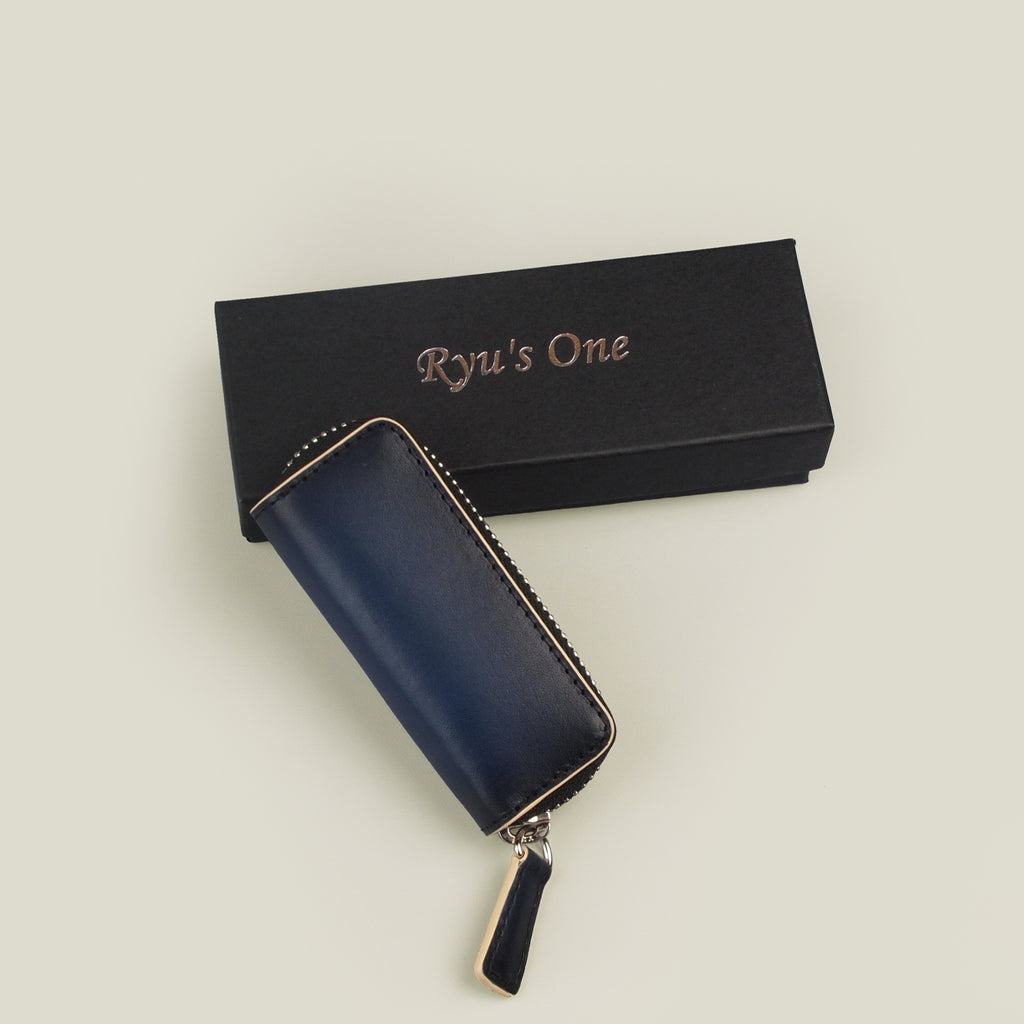 【訳アリ品】海外製／マルチケース／牛革／レザー／小物入れ／USB／印鑑／アクセサリー／常備薬／ネイビー／紺色／154010