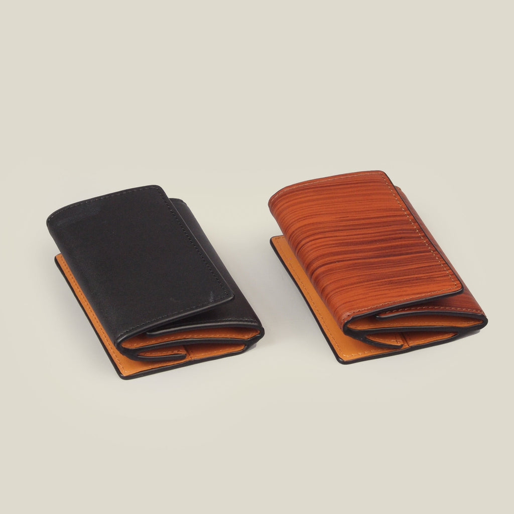 【EC限定】海外製／木目調／牛革／レザー／三つ折財布／コンパクト財布／小さい／便利アイテム／箱入り／154038／全２色【在庫限り】