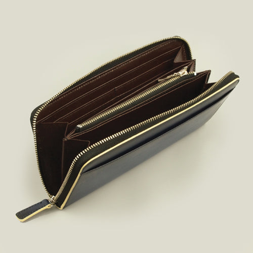 【EC限定】海外製／牛革／財布／長財布／ラウンド型／ロングウォレット／ネイビー／紺色／154005
