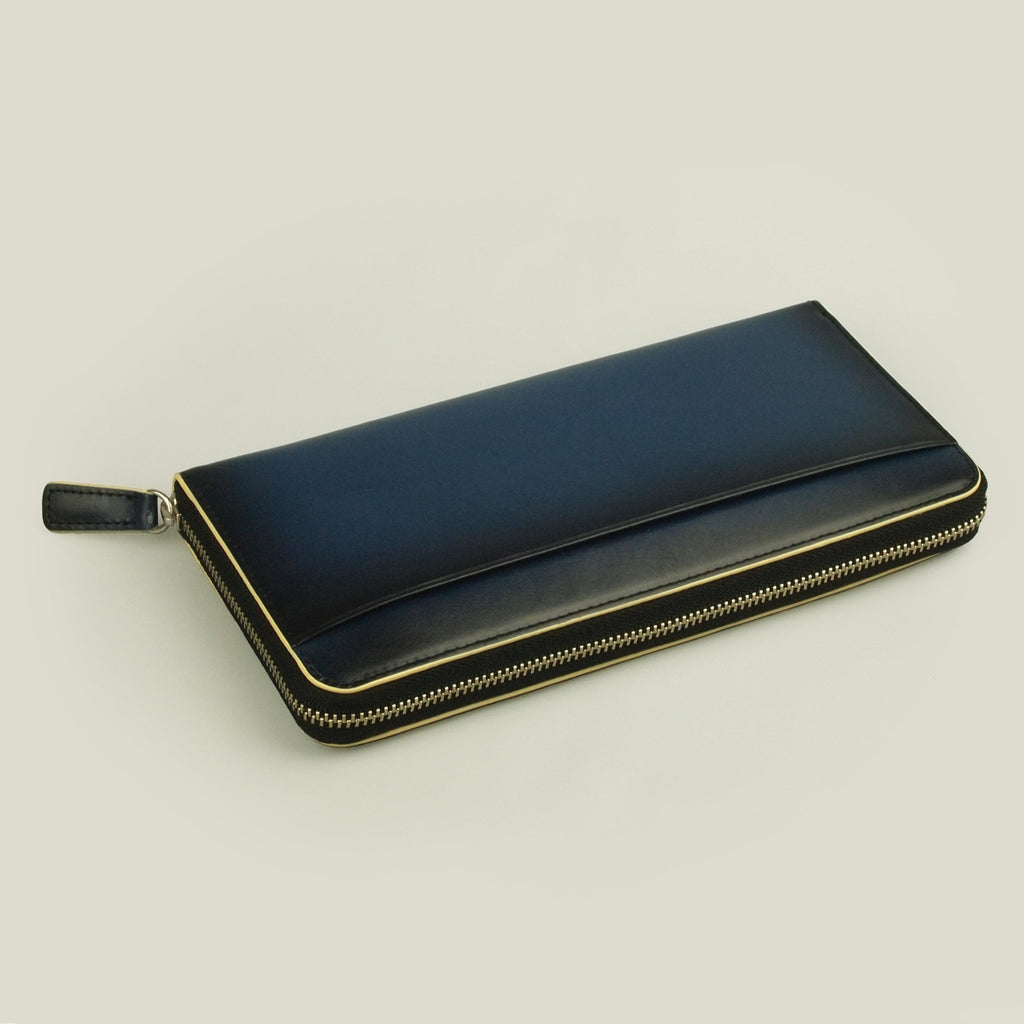 【EC限定】海外製／牛革／財布／長財布／ラウンド型／ロングウォレット／ネイビー／紺色／154005