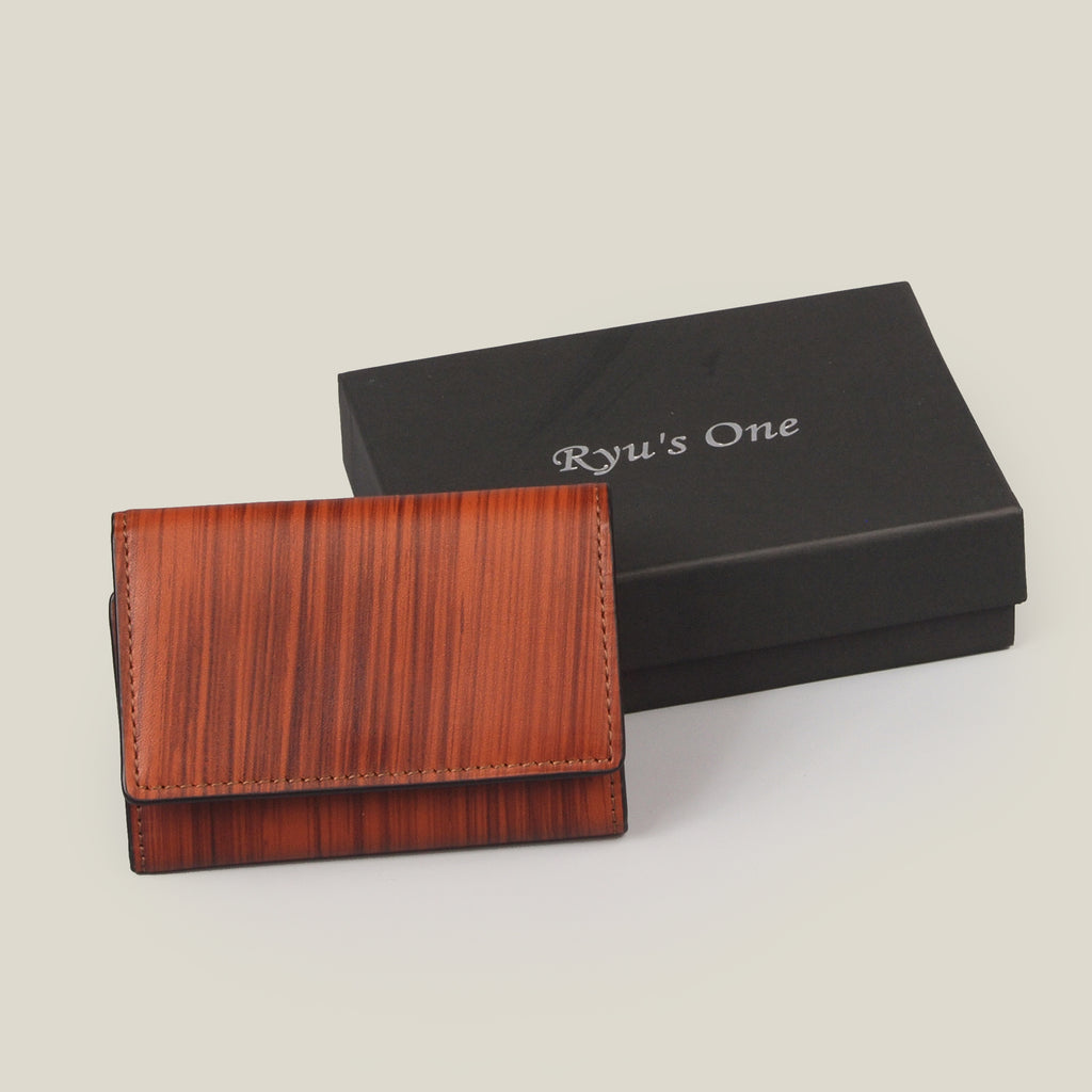 海外製／木目調／牛革／レザー／三つ折財布／コンパクト財布／ミニ／箱入り／154038／RYU'S ONE／WD