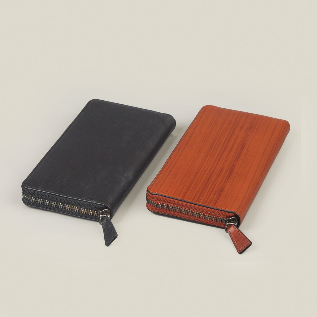 【EC限定】海外製／木目調／牛革／レザー／長財布／ラウンド財布／ファスナーなめらか／箱入り／154040【在庫限り】